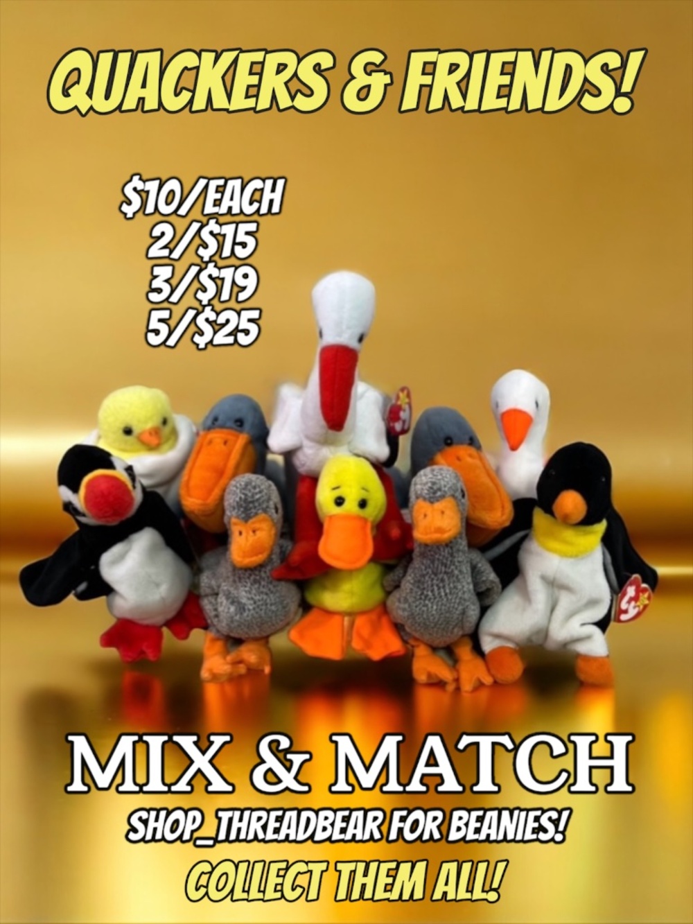 Bird Babies! Rare Ty™ Beanies Eggbert Gracie Puffer Quackers Scoop Stilts Waddle